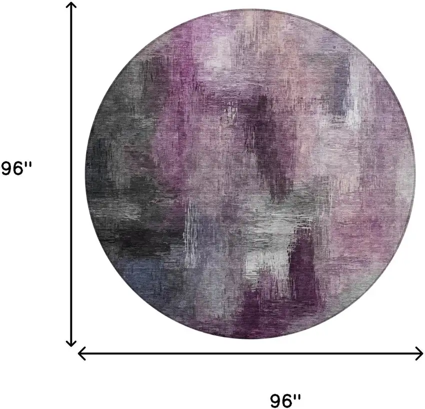 8' Eggplant And Purple Round Abstract Washable Indoor Outdoor Area Rug Photo 7