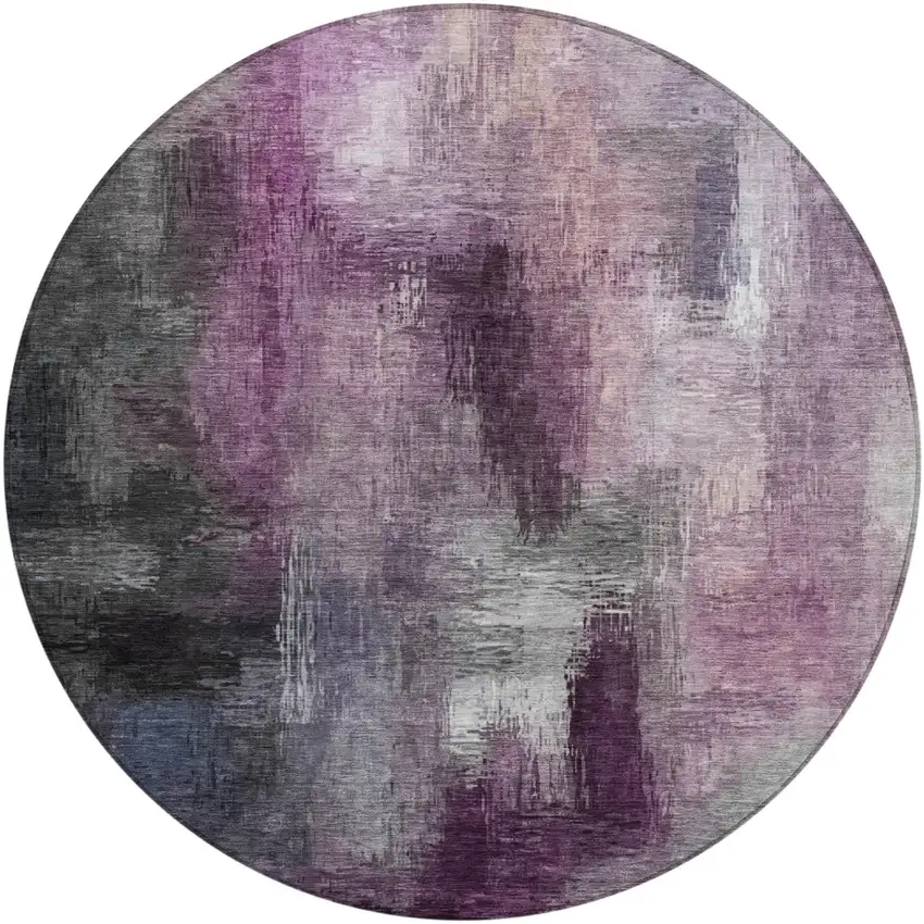8' Eggplant And Purple Round Abstract Washable Indoor Outdoor Area Rug Photo 3