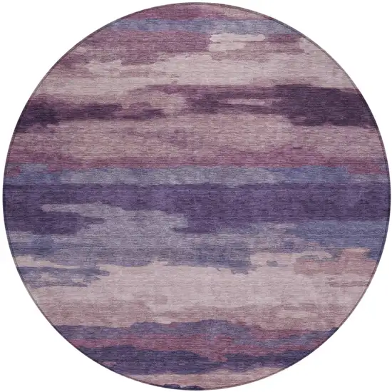 8' Eggplant And Purple Round Abstract Washable Indoor Outdoor Area Rug Photo 1