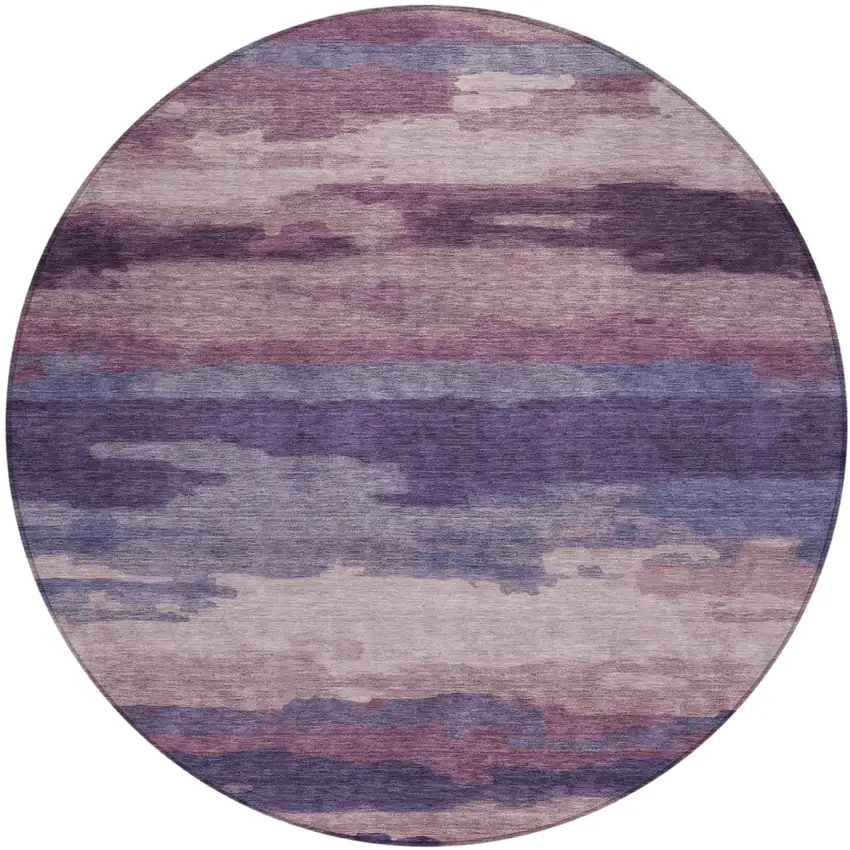 8' Eggplant And Purple Round Abstract Washable Indoor Outdoor Area Rug Photo 1