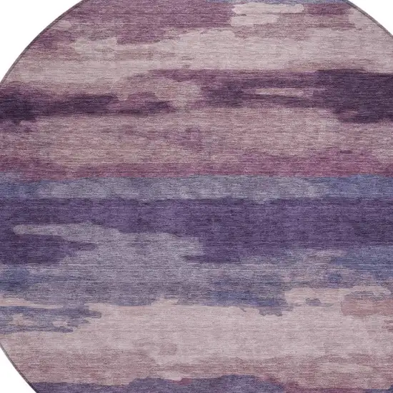 8' Eggplant And Purple Round Abstract Washable Indoor Outdoor Area Rug Photo 6