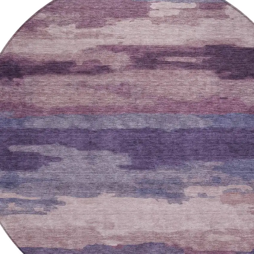8' Eggplant And Purple Round Abstract Washable Indoor Outdoor Area Rug Photo 6