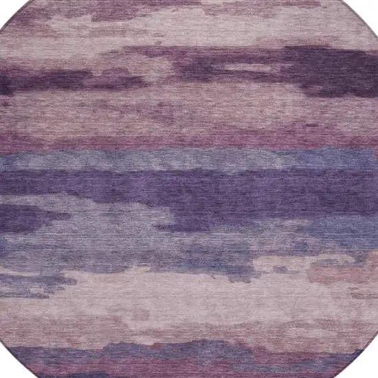 8' Eggplant And Purple Round Abstract Washable Indoor Outdoor Area Rug Photo 7