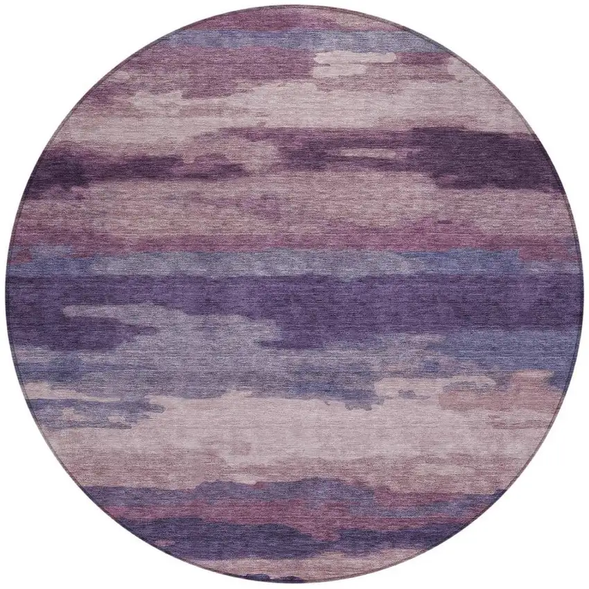 8' Eggplant And Purple Round Abstract Washable Indoor Outdoor Area Rug Photo 2
