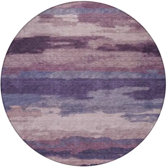 8' Eggplant And Purple Round Abstract Washable Indoor Outdoor Area Rug Photo 3