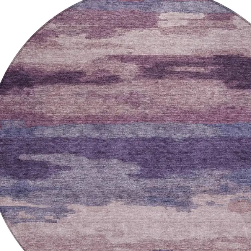8' Eggplant And Purple Round Abstract Washable Indoor Outdoor Area Rug Photo 5