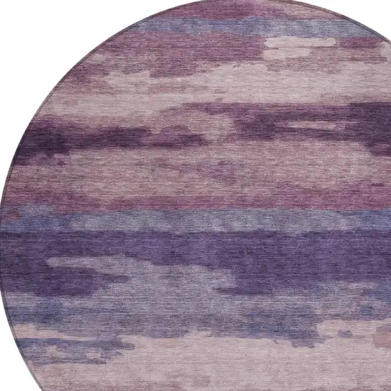 8' Eggplant And Purple Round Abstract Washable Indoor Outdoor Area Rug Photo 4