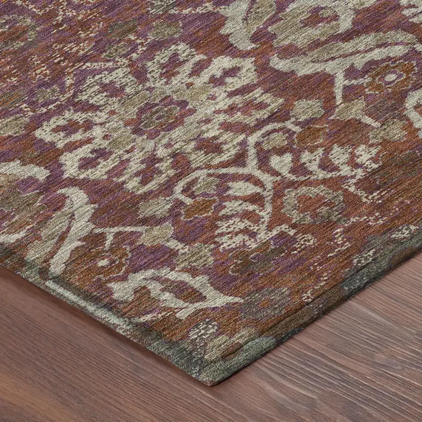 8' Eggplant And Purple Round Damask Washable Indoor Outdoor Area Rug Photo 4