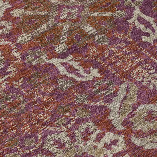 8' Eggplant And Purple Round Damask Washable Indoor Outdoor Area Rug Photo 5