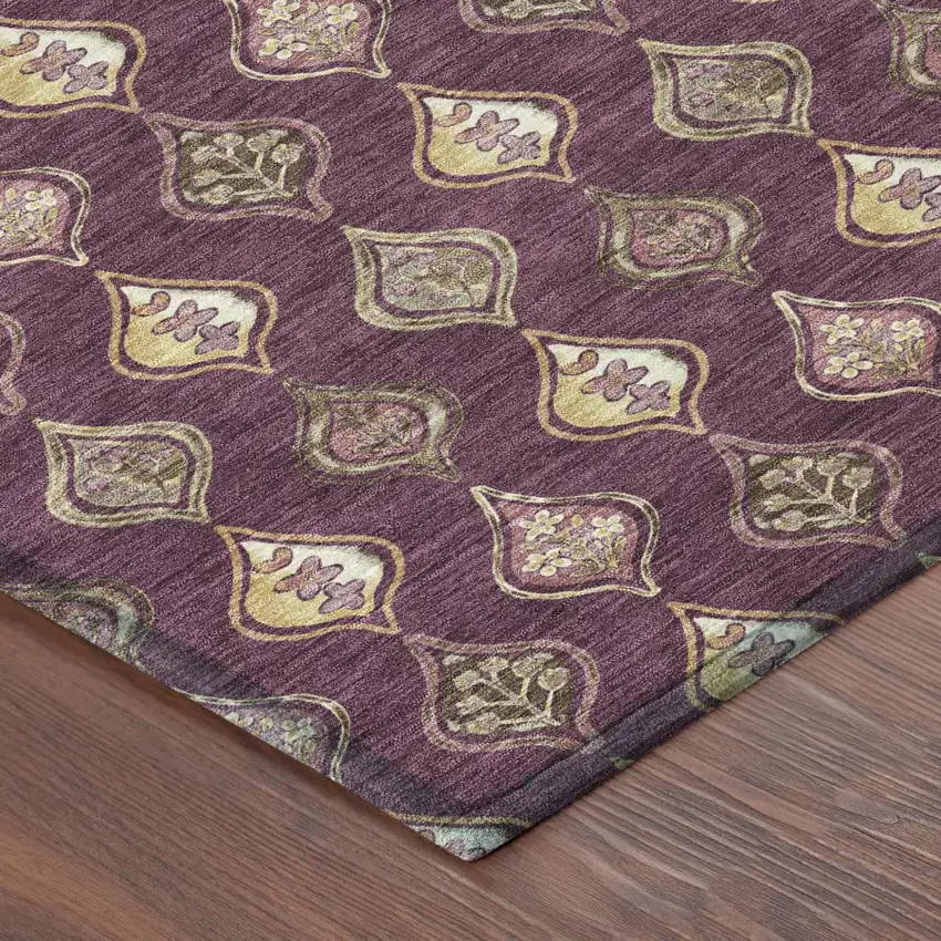 8' Eggplant And Purple Round Floral Washable Indoor Outdoor Area Rug Photo 4