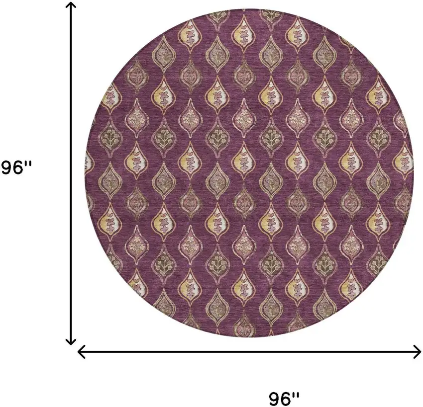 8' Eggplant And Purple Round Floral Washable Indoor Outdoor Area Rug Photo 6