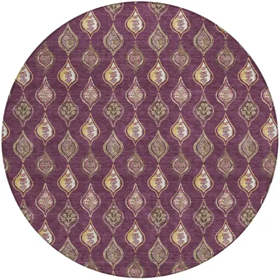 8' Eggplant And Purple Round Floral Washable Indoor Outdoor Area Rug Photo 2