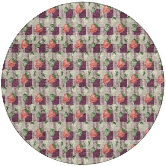 8' Eggplant And Purple Round Floral Washable Indoor Outdoor Area Rug Photo 2