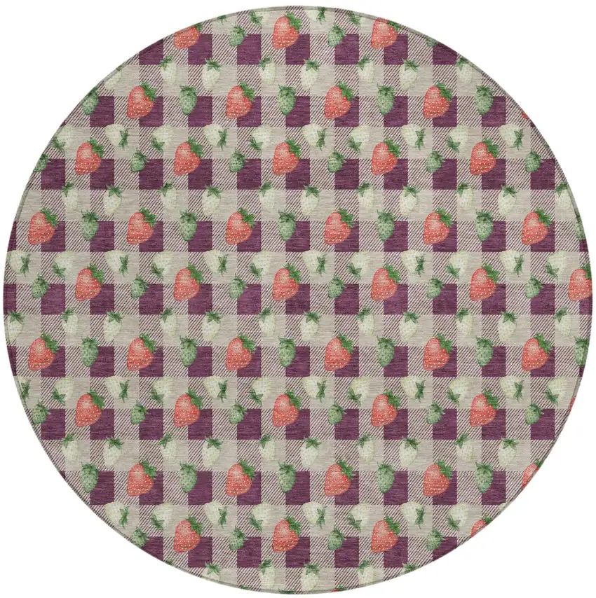 8' Eggplant And Purple Round Floral Washable Indoor Outdoor Area Rug Photo 2