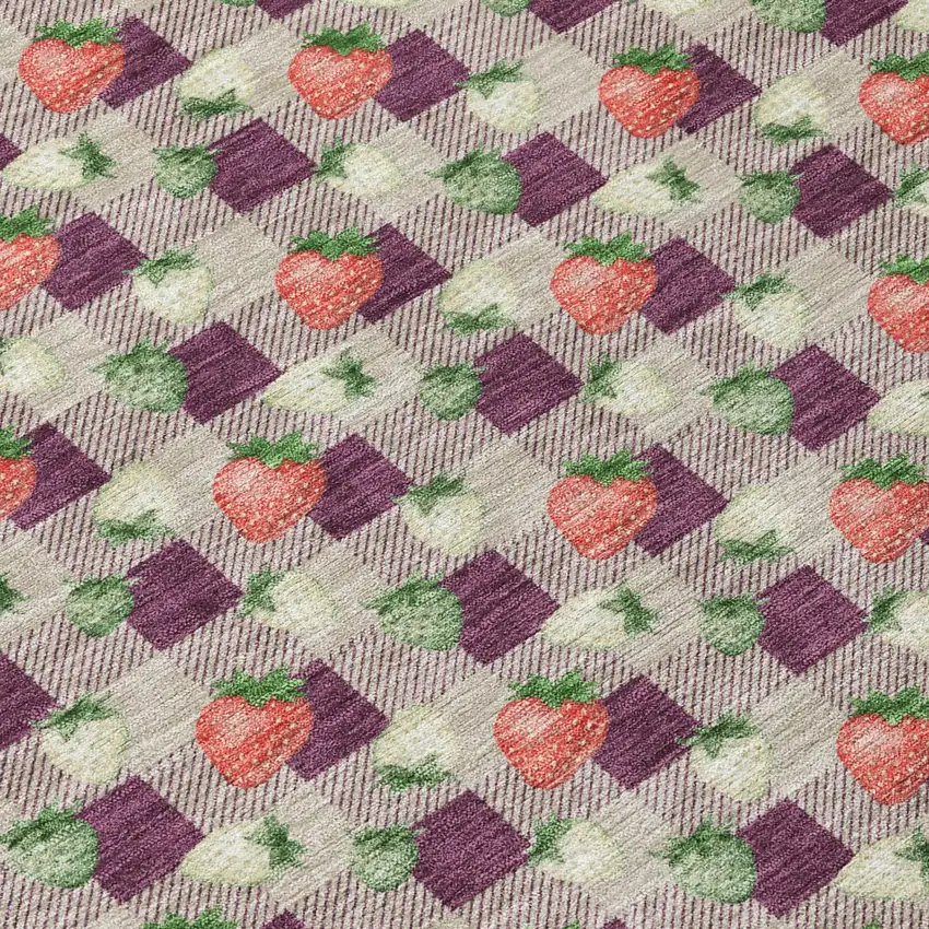 8' Eggplant And Purple Round Floral Washable Indoor Outdoor Area Rug Photo 4