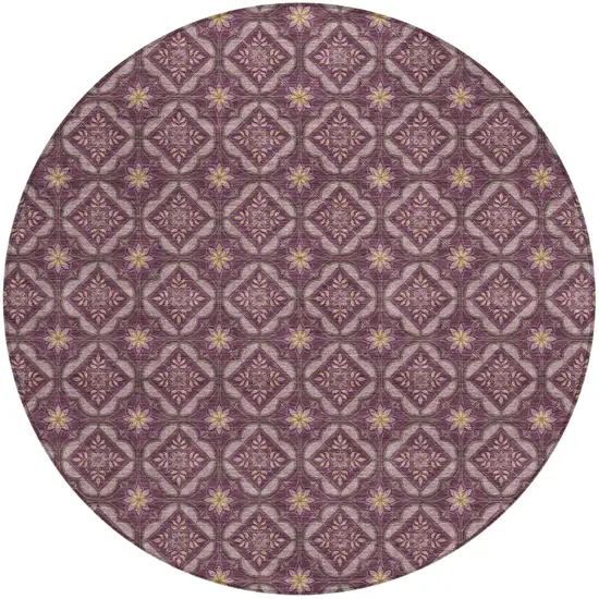 8' Eggplant And Purple Round Geometric Washable Indoor Outdoor Area Rug Photo 1