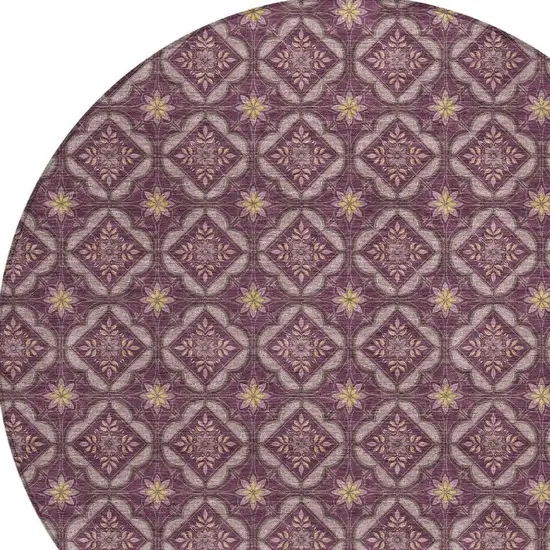 8' Eggplant And Purple Round Geometric Washable Indoor Outdoor Area Rug Photo 2