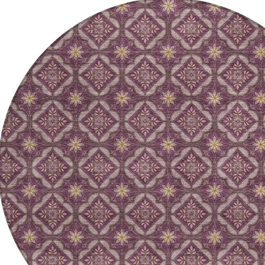 8' Eggplant And Purple Round Geometric Washable Indoor Outdoor Area Rug Photo 2