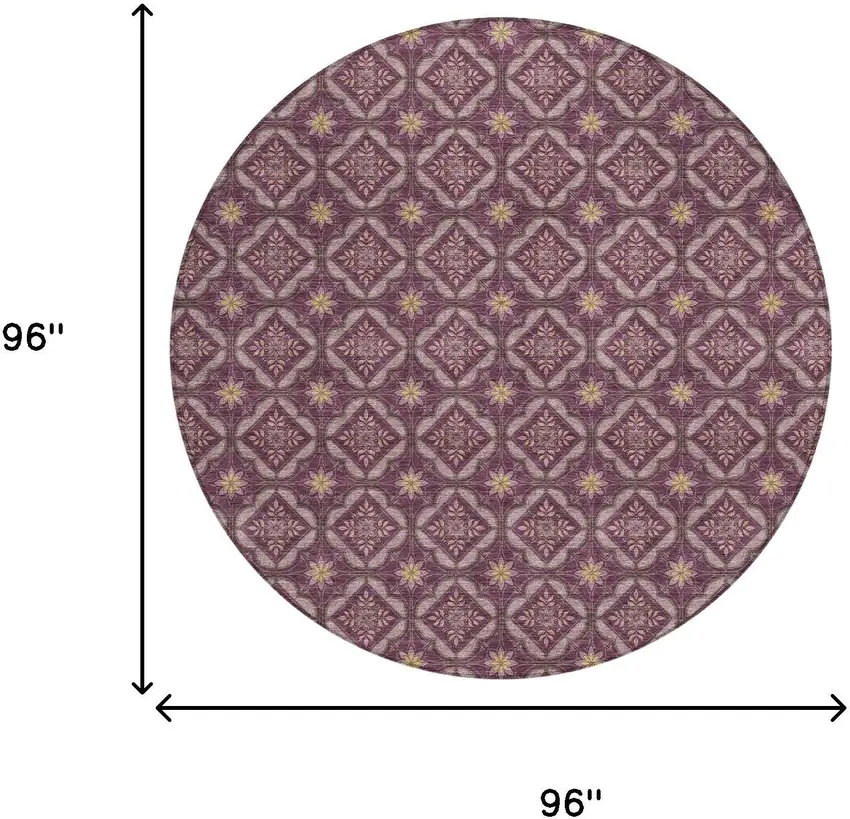 8' Eggplant And Purple Round Geometric Washable Indoor Outdoor Area Rug Photo 6