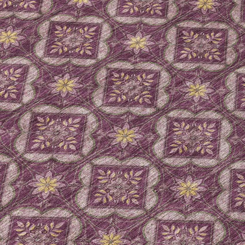 8' Eggplant And Purple Round Geometric Washable Indoor Outdoor Area Rug Photo 5