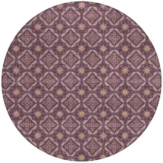 8' Eggplant And Purple Round Geometric Washable Indoor Outdoor Area Rug Photo 3