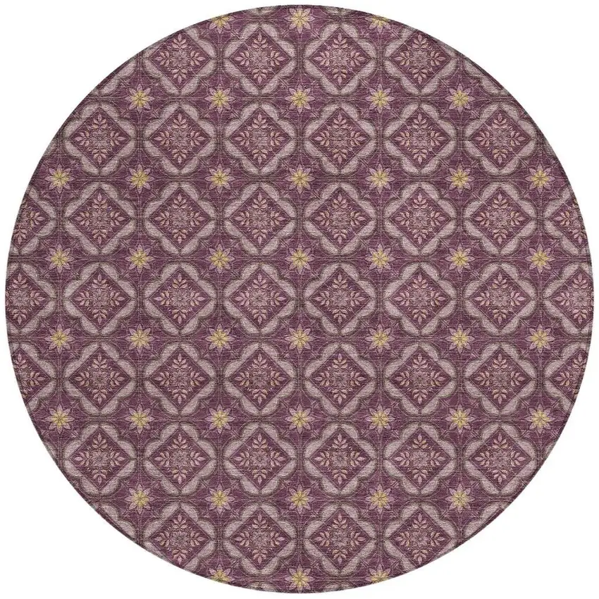 8' Eggplant And Purple Round Geometric Washable Indoor Outdoor Area Rug Photo 3