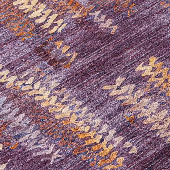 8' Eggplant And Purple Round Striped Washable Indoor Outdoor Area Rug Photo 5