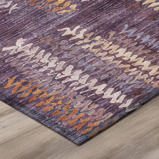 8' Eggplant And Purple Round Striped Washable Indoor Outdoor Area Rug Photo 4