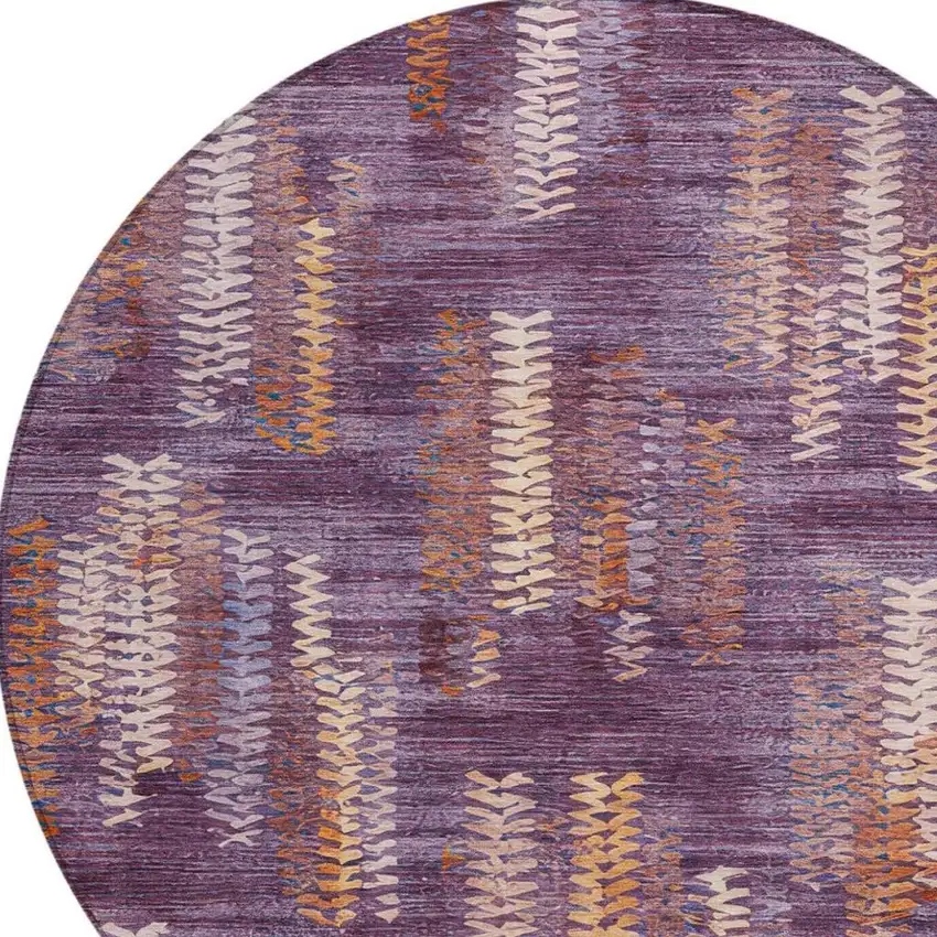 8' Eggplant And Purple Round Striped Washable Indoor Outdoor Area Rug Photo 2