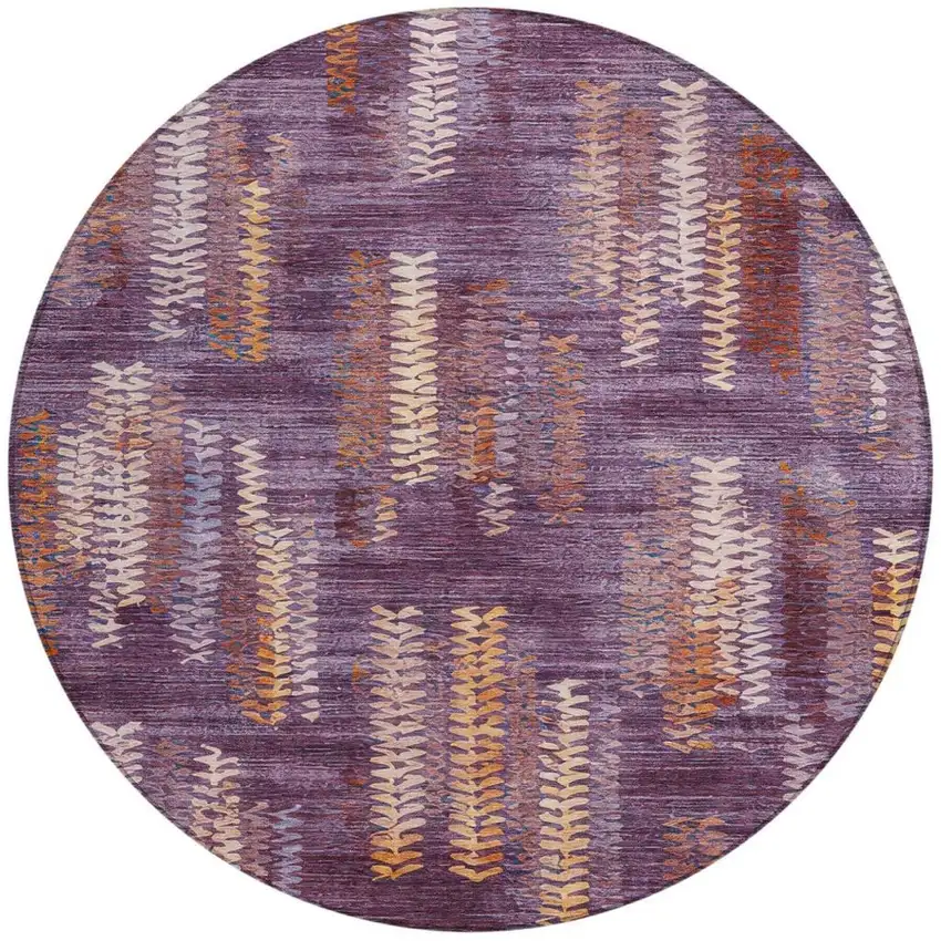 8' Eggplant And Purple Round Striped Washable Indoor Outdoor Area Rug Photo 3