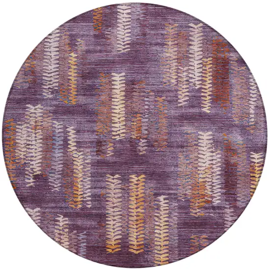 8' Eggplant And Purple Round Striped Washable Indoor Outdoor Area Rug Photo 1