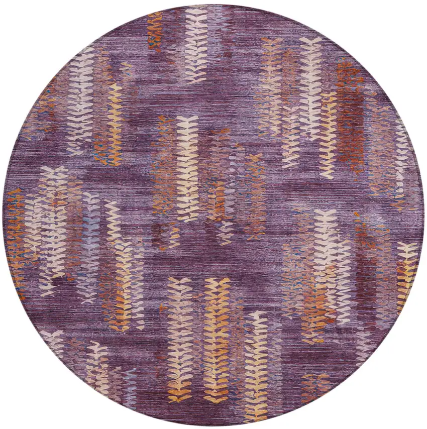 8' Eggplant And Purple Round Striped Washable Indoor Outdoor Area Rug Photo 1