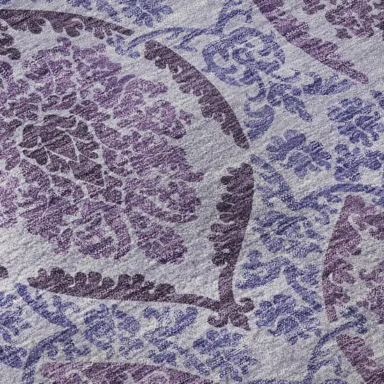 8' Eggplant And Silver Medallion Washable Round Rug With UV Protection Photo 9