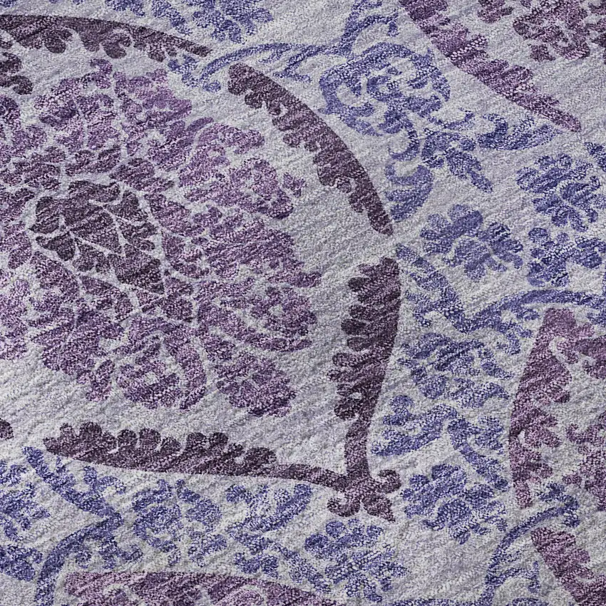 8' Eggplant And Silver Medallion Washable Round Rug With UV Protection Photo 9