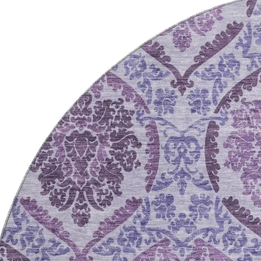 8' Eggplant And Silver Medallion Washable Round Rug With UV Protection Photo 3