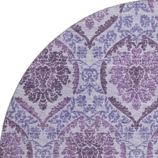 8' Eggplant And Silver Medallion Washable Round Rug With UV Protection Photo 4