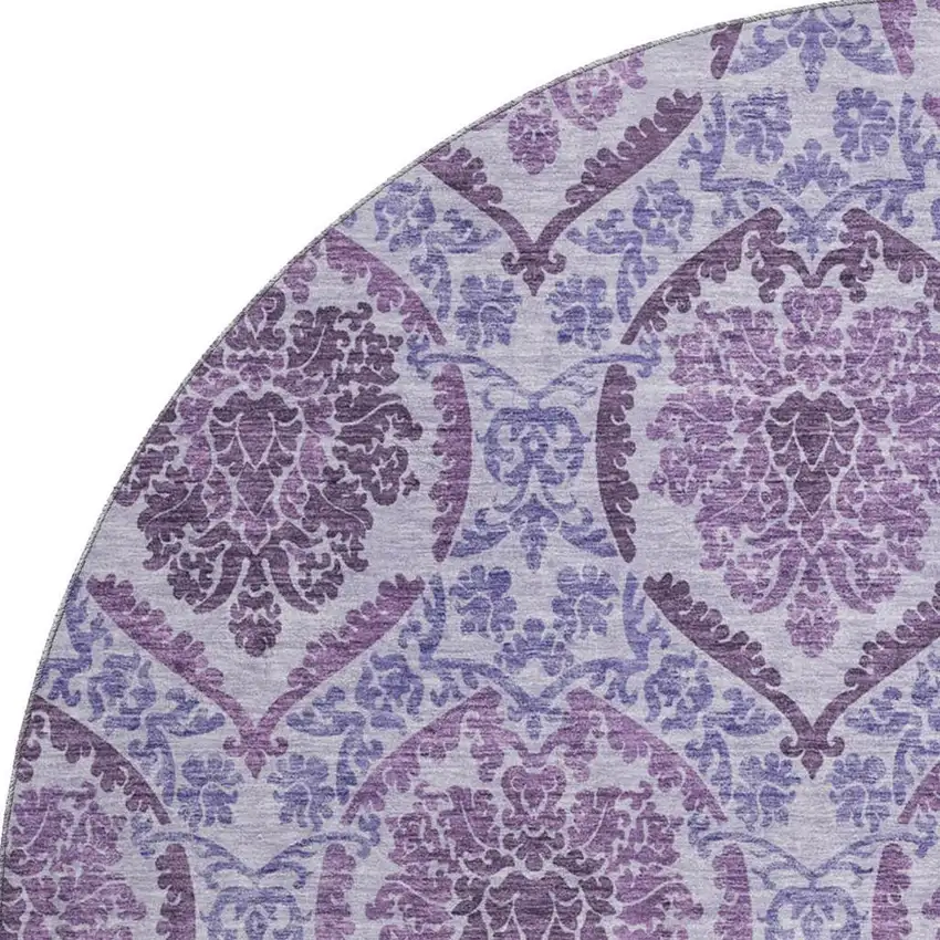 8' Eggplant And Silver Medallion Washable Round Rug With UV Protection Photo 4