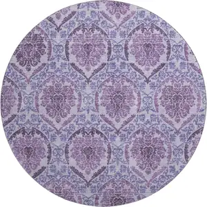 Photo of 8' Eggplant And Silver Medallion Washable Round Rug With UV Protection