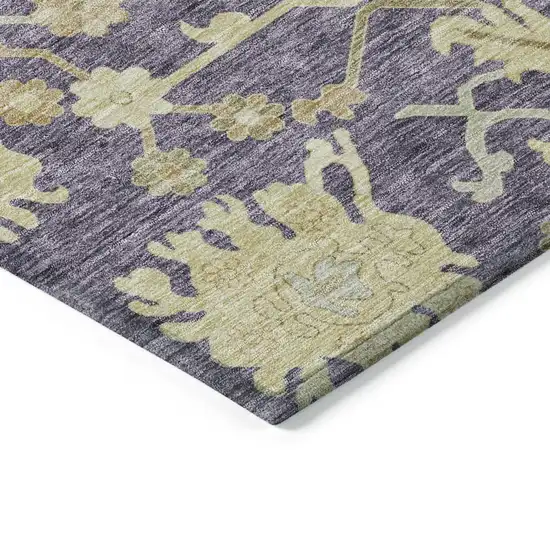 8' Eggplant Beige And Green Round Floral Washable Indoor Outdoor Area Rug Photo 4
