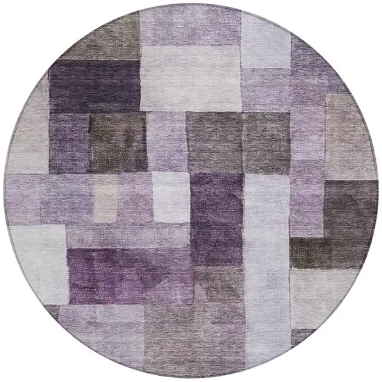 8' Eggplant Black And Lavender Round Geometric Washable Indoor Outdoor Area Rug Photo 5