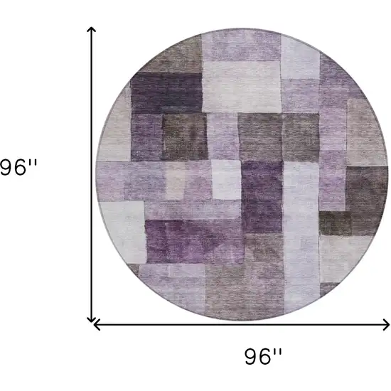 8' Eggplant Black And Lavender Round Geometric Washable Indoor Outdoor Area Rug Photo 3