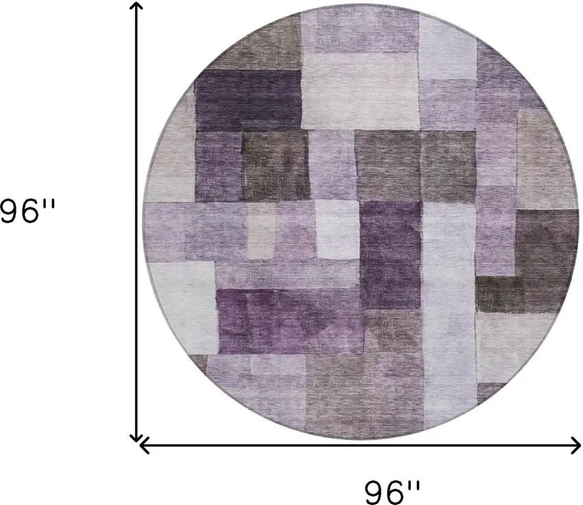 8' Eggplant Black And Lavender Round Geometric Washable Indoor Outdoor Area Rug Photo 3