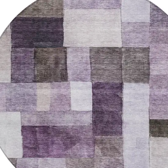 8' Eggplant Black And Lavender Round Geometric Washable Indoor Outdoor Area Rug Photo 4