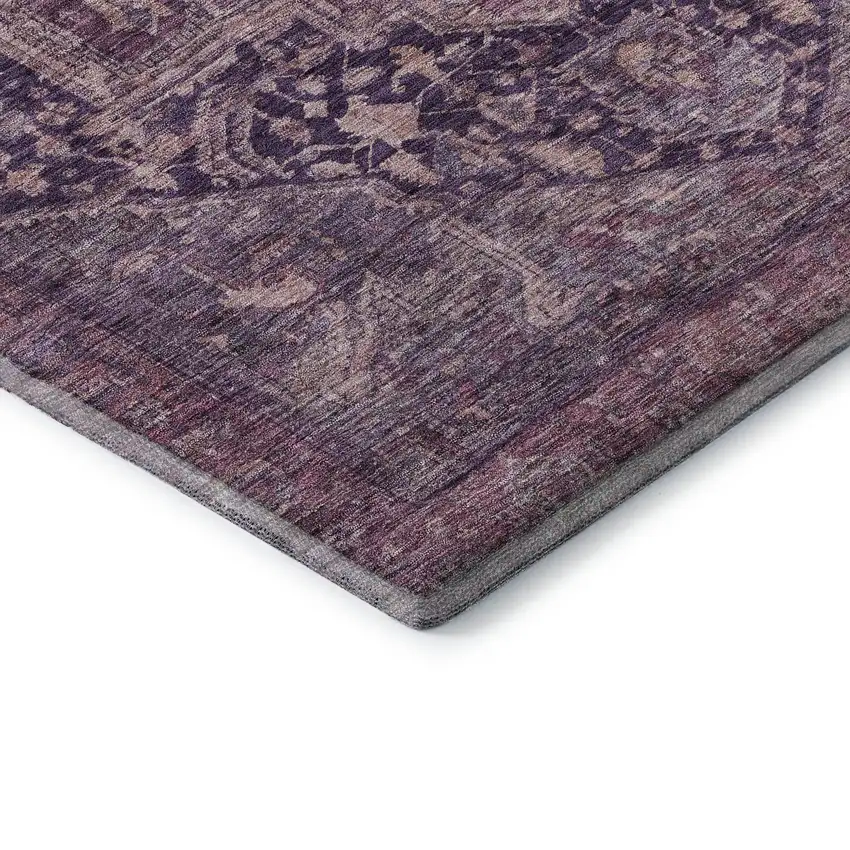 8' Eggplant Gold And Gray Oriental Washable Area Rug With UV Protection Photo 7
