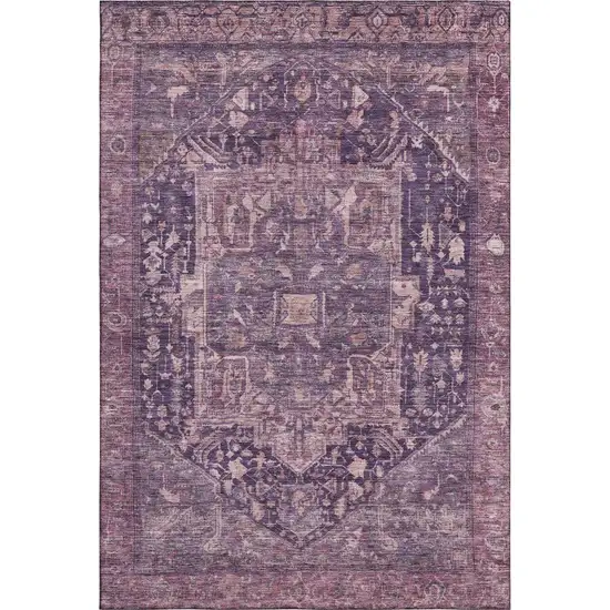 8' Eggplant Gold And Gray Oriental Washable Area Rug With UV Protection Photo 1