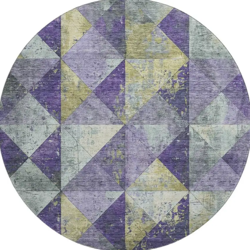 8' Eggplant Gold And Ivory Geometric Washable Round Rug With UV Protection Photo 3