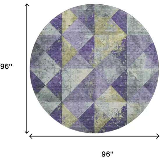 8' Eggplant Gold And Ivory Geometric Washable Round Rug With UV Protection Photo 9