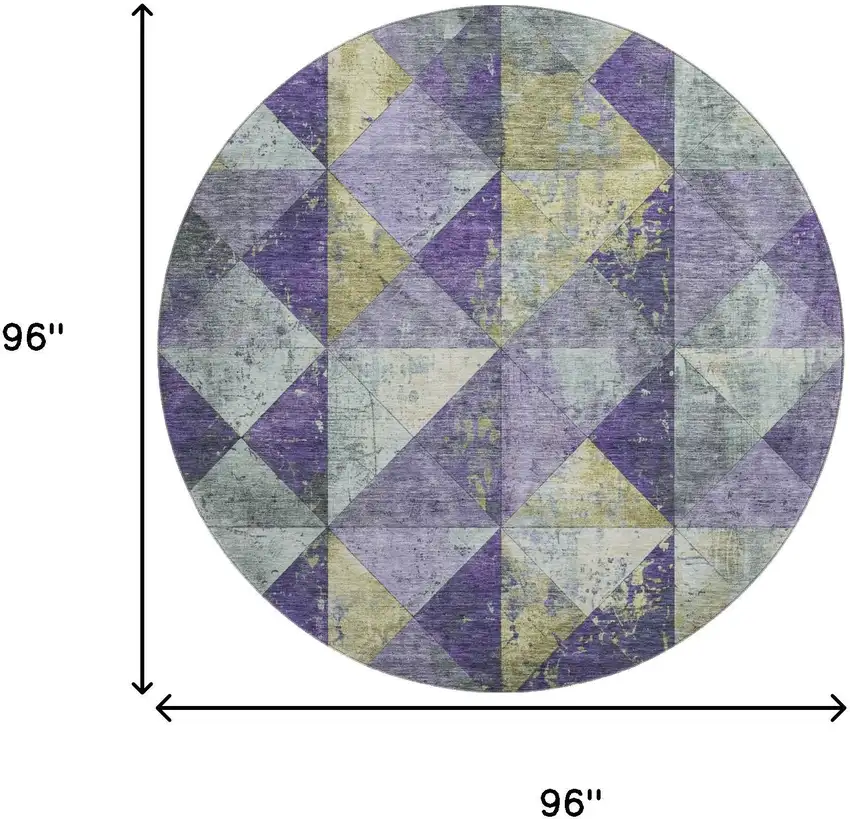 8' Eggplant Gold And Ivory Geometric Washable Round Rug With UV Protection Photo 9