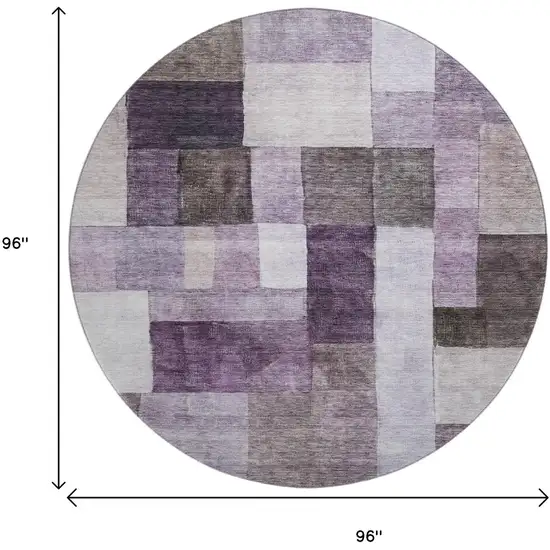 8' Eggplant Gray And Ivory Geometric Washable Round Rug With UV Protection Photo 8