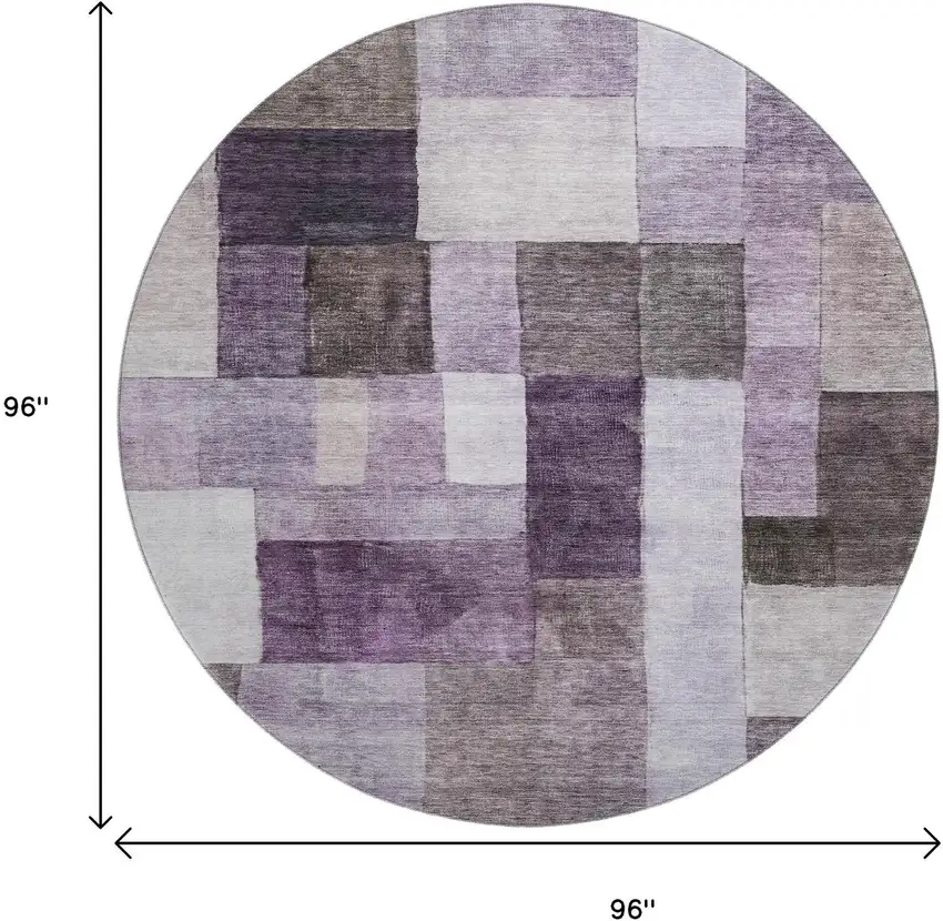 8' Eggplant Gray And Ivory Geometric Washable Round Rug With UV Protection Photo 8